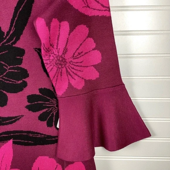 London Times NWT Women'sBell Sleeve Floral Print Sheath Sweater Dress Size XL